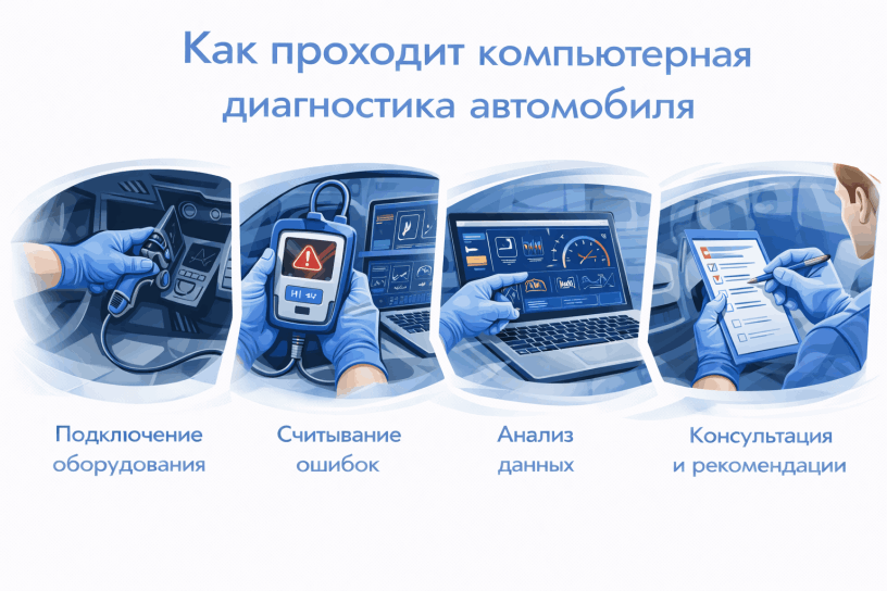 Этапы компьютерной диагностики авто: считывание ошибок, анализ данных и консультация специалиста